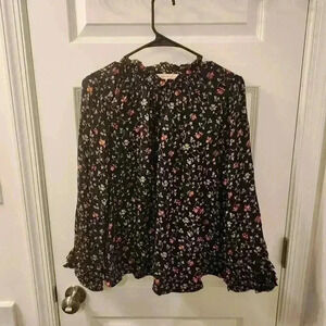 Rebecca Taylor Black Floral Long Sleeve Blouse Size 10
